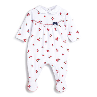 Girls White and Red Printed Leg Opening Babysuit